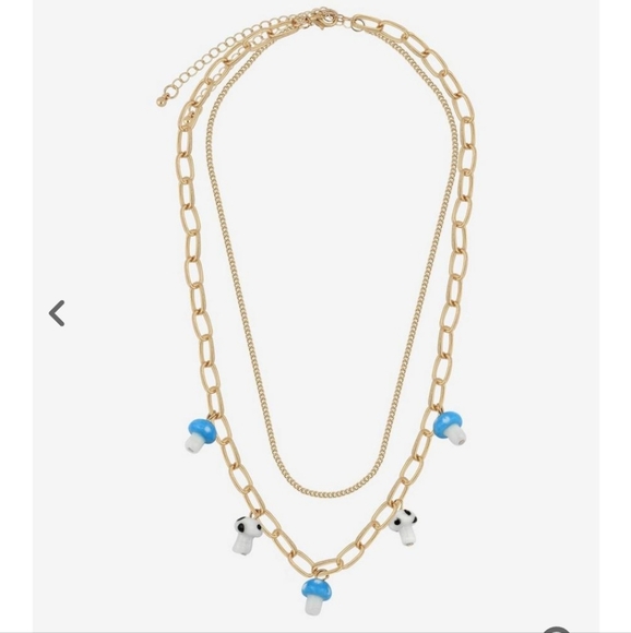 Blue & White Mushroom Multi Chain Necklace - Picture 2 of 3